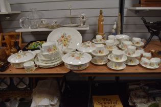 A selection of Wedgwood 'Summer Bouquet' tableware, including tureens, plates. Cups and saucers,