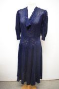 A late 1930s navy blue semi sheer day dress.