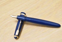 A Parker Duofold Standard aerometric fill fountain pen in blue with decorative band to the cap