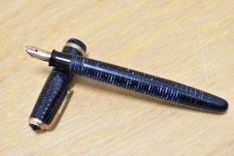 A Parker Vacumatic Junior Debutante fountain pen in blue with single band to the cap and Parker