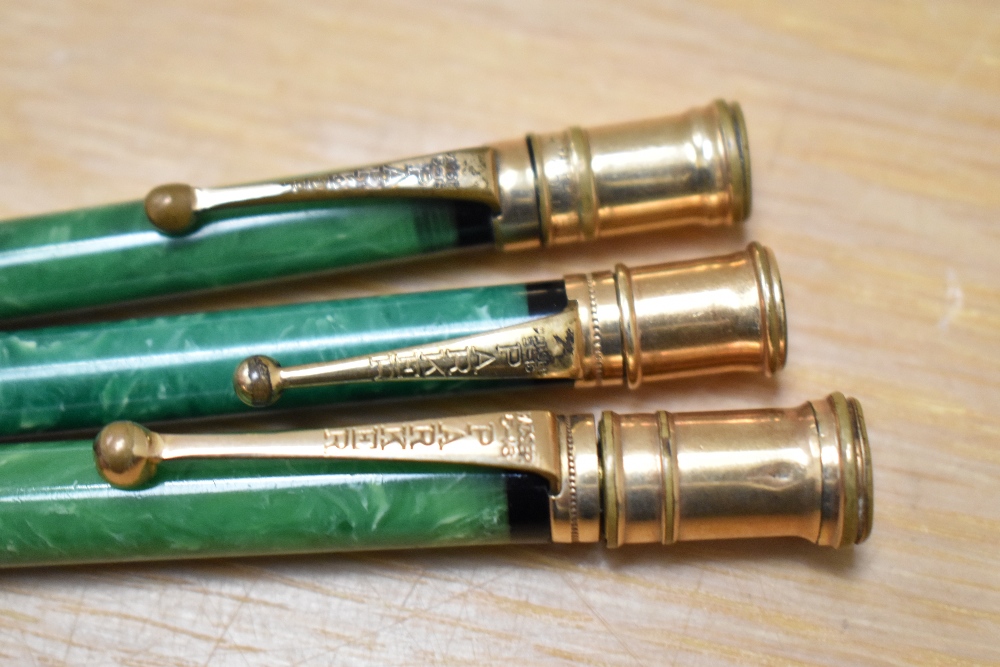 Three Parker Duofold propelling pencils in green all different sizes - Image 2 of 2