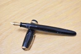 A Parker Vacumatic fountain pen in blue with broad decorative band to the cap and diamond clip