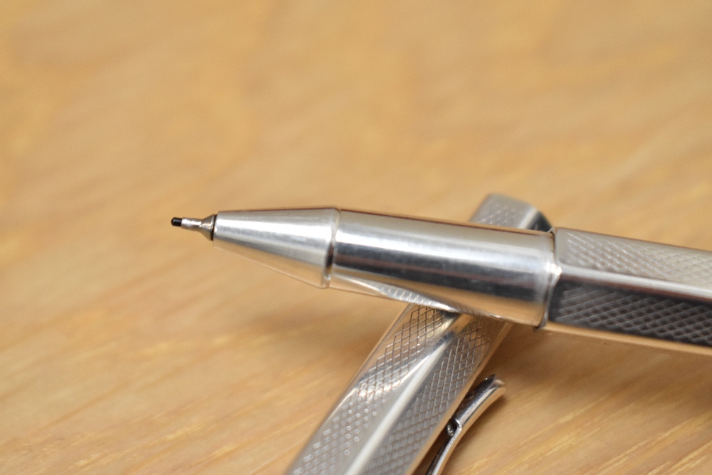 A Boxed Caran d'Ache Ecridor Retro rollerball pen, palladium coated with diamond design Ref 0838. - Image 2 of 4