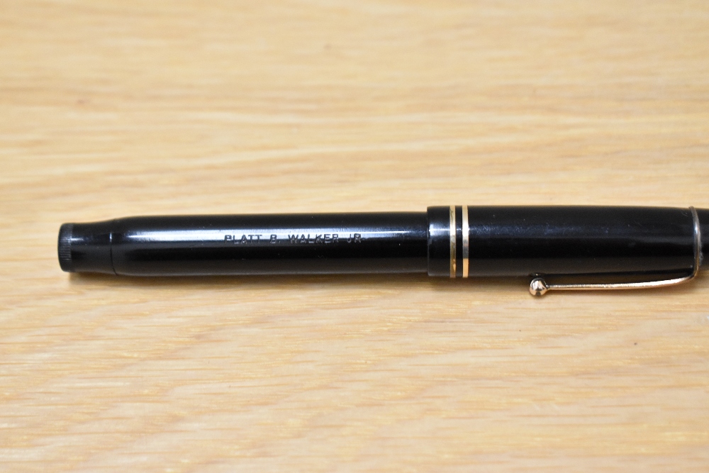 A Parker Duofold Lucky Curve Snr button fill fountain pen in black with two narrow bands to the - Image 4 of 4