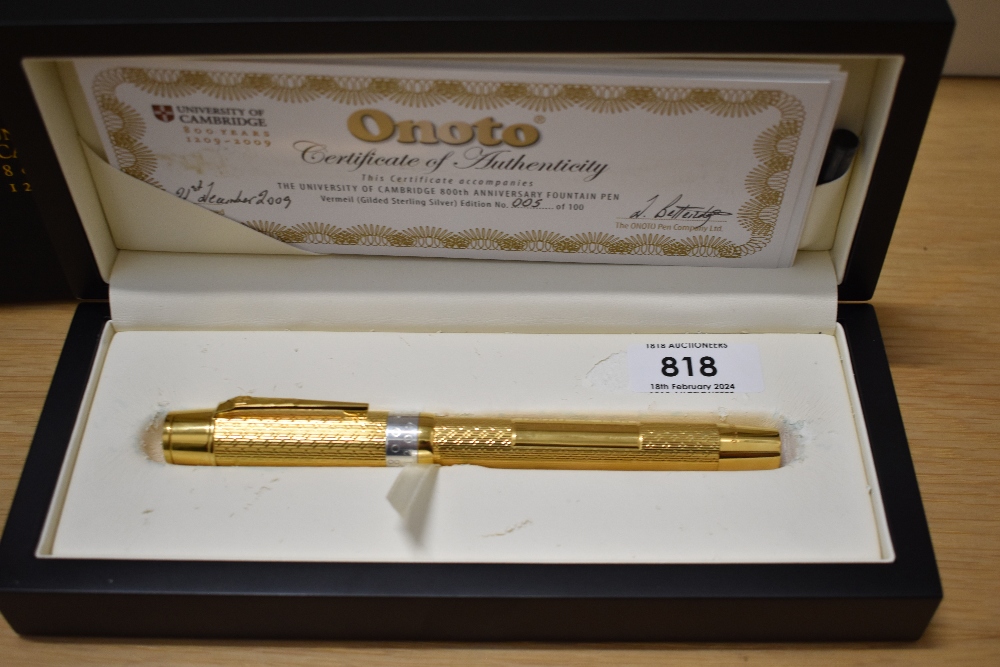 An Onoto University of Cambridge limited edition fountain pen 5/100 in vermail 23ct gold plate on - Image 6 of 8