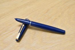 A Parker 17 Lady aero fill fountain pen in blue with narrow band to the cap