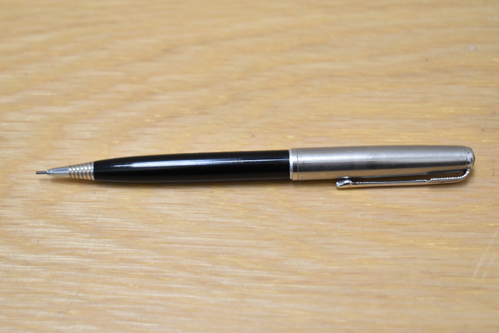 A Parker 51 propelling pencil in black with Lustraloy cap. engraved