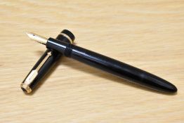 A Parker Duofold Senior aerometric fill fountain pen in black with decorative band to the cap having