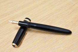 A Parker Duofold Standard aerometric fill fountain pen in black with decorative band to the cap