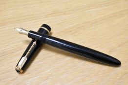 A Parker Victory aero fill fountain pen in black with narrow decorative band to the cap having