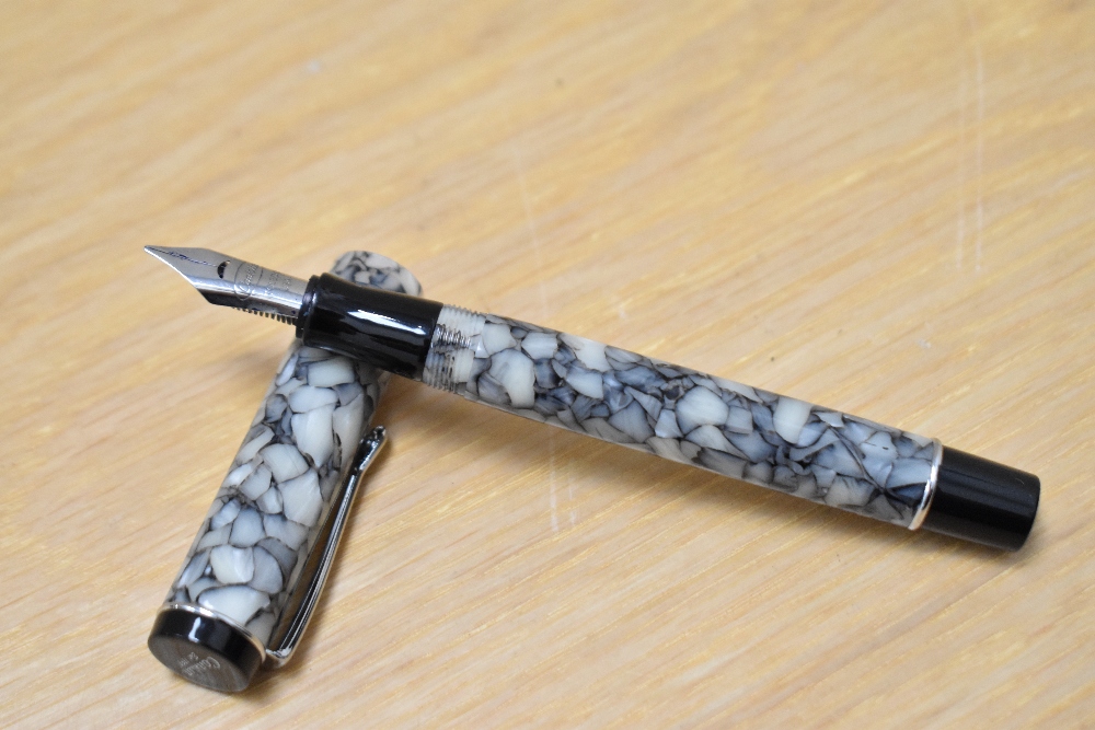 A Conklin Duragraph converter fill fountain pen in cracked ice with single band to the cap having