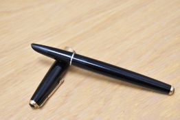 A Parker 17 Aerometric fill fountain pen in black with a broad band to base of the cap.