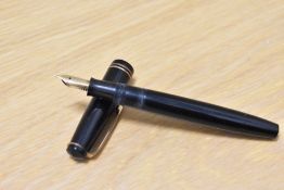 A Parker Victory MKIV Button fill fountain pen in black with two narrow bands to the cap having
