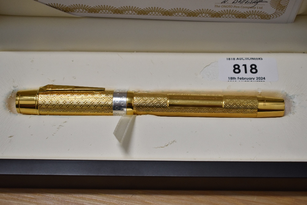 An Onoto University of Cambridge limited edition fountain pen 5/100 in vermail 23ct gold plate on - Image 7 of 8