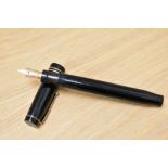 A Parker Duofold Lucky Curve Snr button fill fountain pen in black with two narrow bands to the