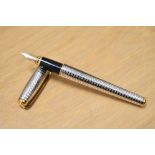 A S T Dupont Fidelio converter fountain pen silver plated hooped design with gold trim having 14k