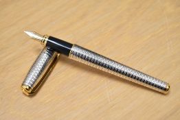 A S T Dupont Fidelio converter fountain pen silver plated hooped design with gold trim having 14k