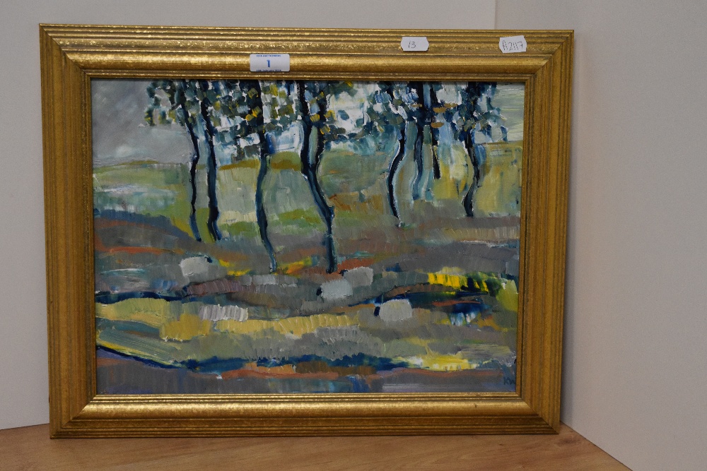 Karen Wallbank (20th Century, British), oil on canvas, 'June: Copse', initials to the lower right, - Image 2 of 5