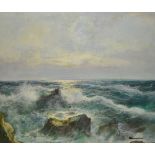 20th Century British School, oil on canvas, A rocky and coastal landscape, signed indistinctly to