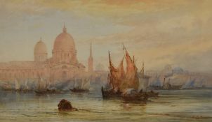 Frank Catano (fl.1880-1920, Italian), watercolour, An Italian coastal landscape at low light with