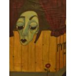 20th Century School, painting on paper, A surrealist style Puppet Show illustration, signed 'PYM'