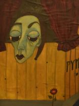 20th Century School, painting on paper, A surrealist style Puppet Show illustration, signed 'PYM'
