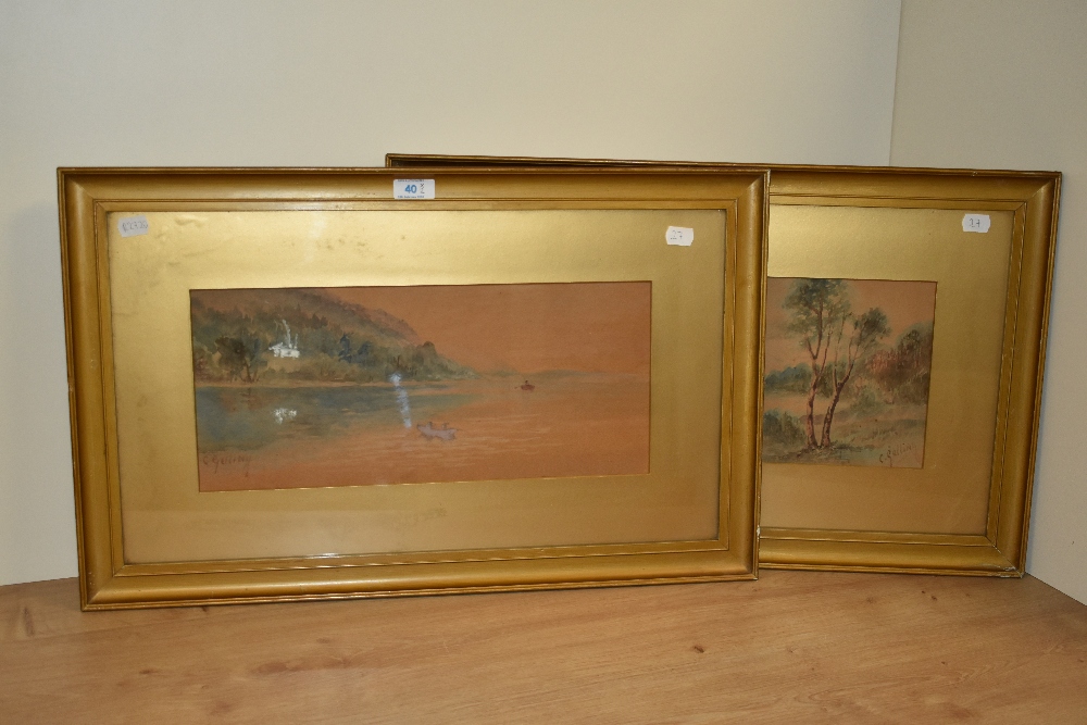 C.Gelling (19th/20th Century), watercolour and gouache, Two sepia tone lake landscapes, signed to - Image 2 of 5