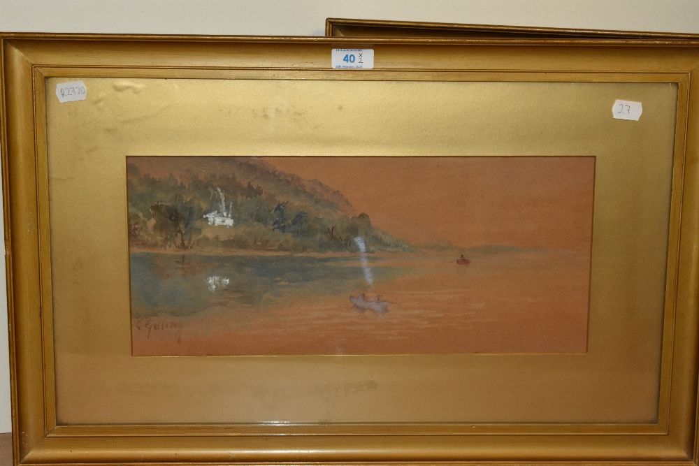 C.Gelling (19th/20th Century), watercolour and gouache, Two sepia tone lake landscapes, signed to - Image 3 of 5