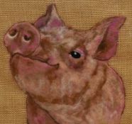 20th Century School, feltwork, Pig, a characterful handmade portrayal, framed and under glass,