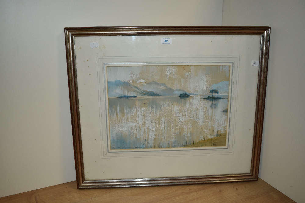 Donald Hughes (20th Century), mixed media - watercolour & gouache, A landscape depicting lake with - Image 2 of 2