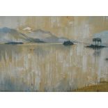 Donald Hughes (20th Century), mixed media - watercolour & gouache, A landscape depicting lake with