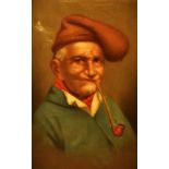 19th Century Dutch School, oil on canvas, A portrait of an elderly fisherman smoking a pipe,