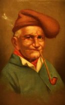 19th Century Dutch School, oil on canvas, A portrait of an elderly fisherman smoking a pipe,