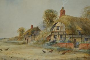 Ernest Potter (19th/20th Century, fl.1900, British), watercolour, Two thatched roof cottage scenes