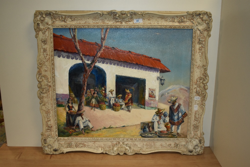 20th Century Continental School, oil on canvas, An eyecatching scene depicting Mexican everyday life - Image 2 of 4