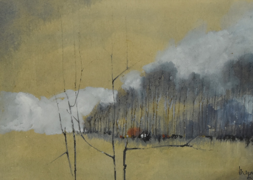 William Edgar Mayer (1910-2002, British), watercolour, Two landscape paintings titled 'Grey Forest