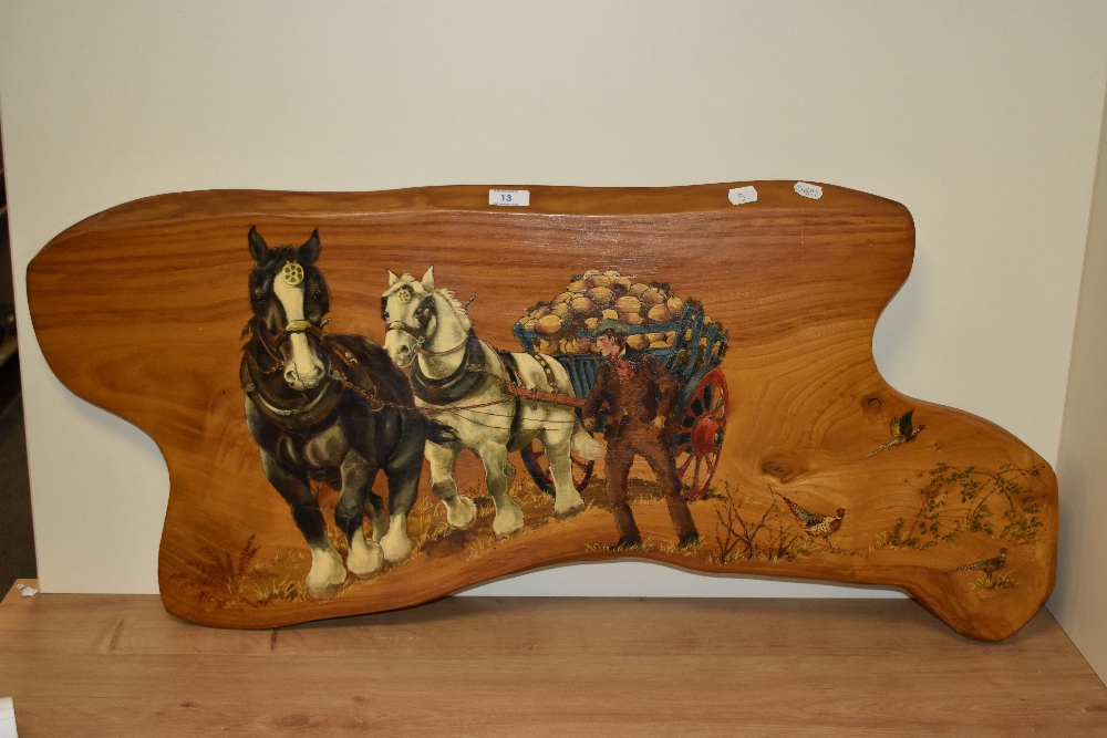 20th Century School, painting on wood, A workhorse study on shaped pine panel, measuring 41cm x 94cm - Image 2 of 3