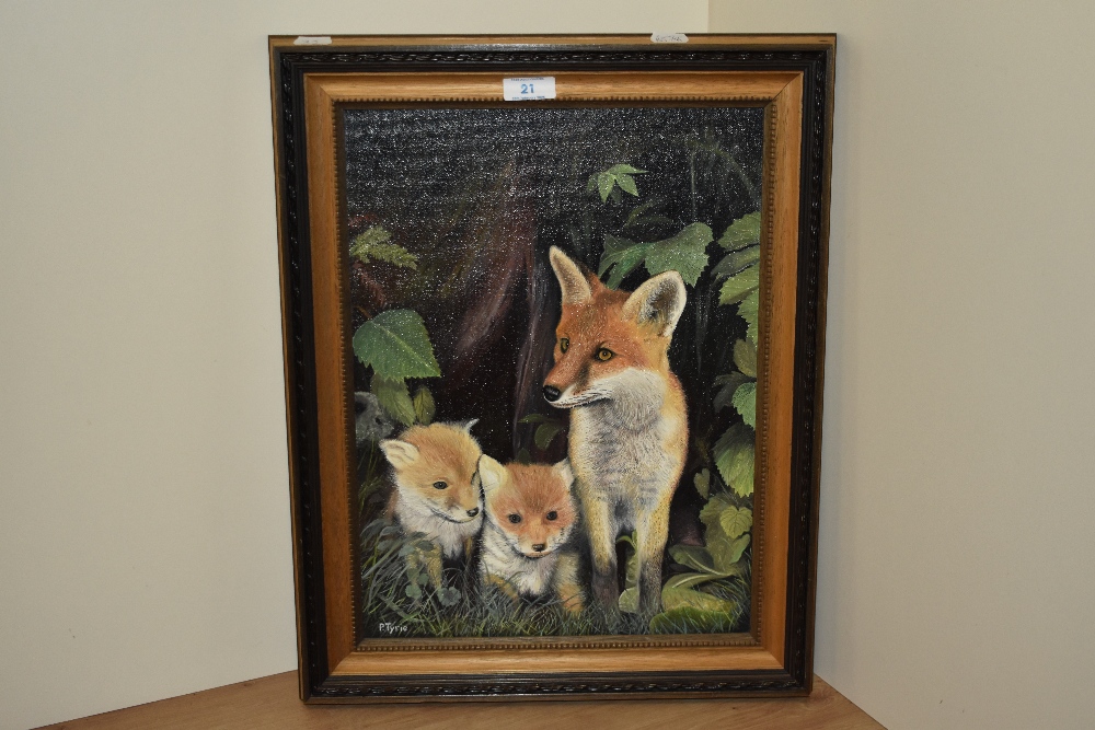 Peter Tyrie (20th Century, British), oil on board, A fox and her cubs, signed to the lower left, - Image 2 of 4