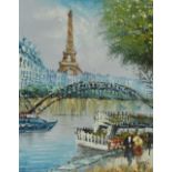 20th Century Continental School, oil on canvas, A vibrant portrayal of the Eiffel Tower, Paris, in