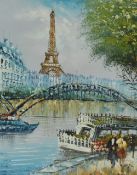 20th Century Continental School, oil on canvas, A vibrant portrayal of the Eiffel Tower, Paris, in