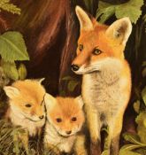 Peter Tyrie (20th Century, British), oil on board, A fox and her cubs, signed to the lower left,