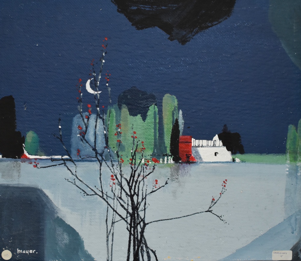 William Edgar Mayer (1910-2002, British), oil on board, 'Landscape II', a night time scene with