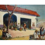 20th Century Continental School, oil on canvas, An eyecatching scene depicting Mexican everyday life