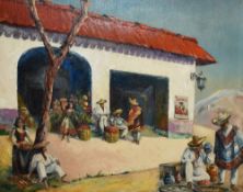 20th Century Continental School, oil on canvas, An eyecatching scene depicting Mexican everyday life