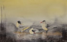 A.Hansen (20th Century), possibly Anne Hansen (20th Century), watercolour, Oystercatchers, signed to