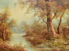 'Irene Cafieri' (20th Century), oil on canvas, An autumnal woodland landscape with river to the