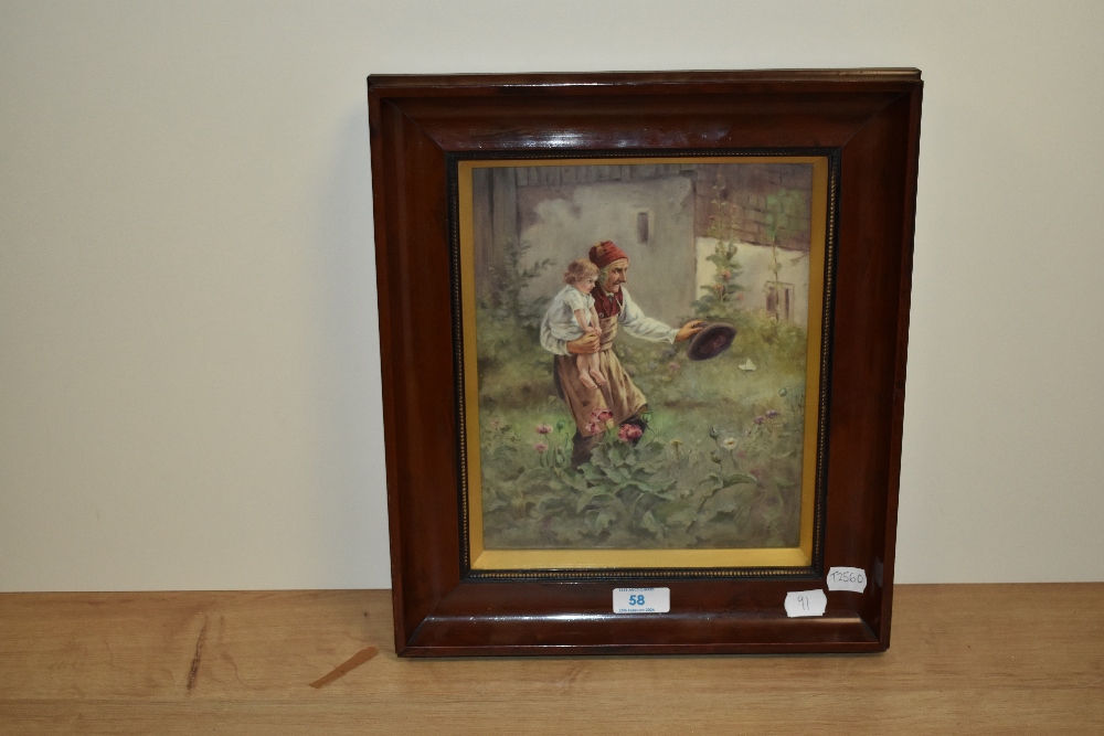 After Luigi Bechi (1830-1919), gouache, 'Grandpa's Love', a genre painting depicting a peasant and - Image 2 of 4