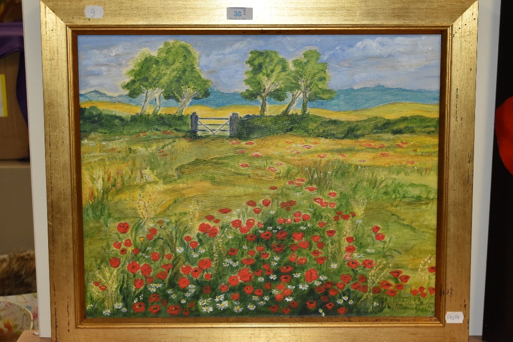 Artist Unknown (20th Century, British), acrylic on canvas, 'Poppy Field, Cornwall', signed - Image 3 of 4