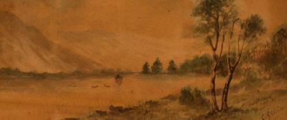 C.Gelling (19th/20th Century), watercolour and gouache, Two sepia tone lake landscapes, signed to