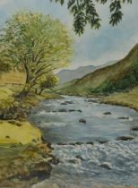 Brenda O'Malley (20th Century), watercolour, 'Snowdonian Trout Stream, The Glaslyn, Near Beddgelert,